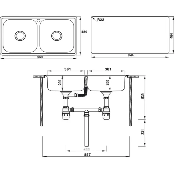 Chậu Bếp Hafele HS20-SSN2R90M 567.20.493 Hai Hộc Inox 304 - Ảnh 2