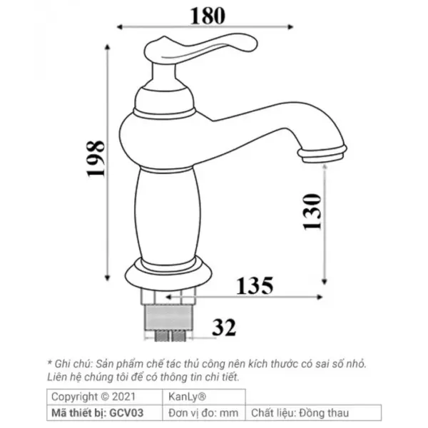 Vòi Lavabo Kanly GCV03 Nóng Lạnh Bằng Đồng Cổ Điển - Ảnh 2